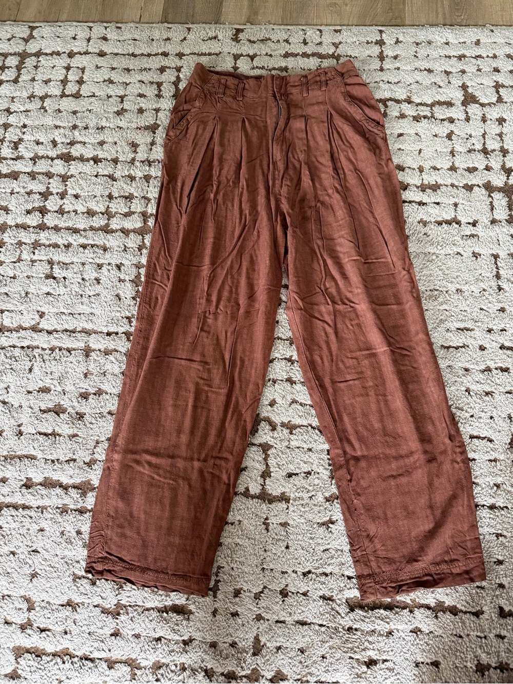 Free People Rust Brown Wide-Leg Linen Pants
